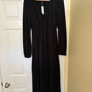 Baltic Born Black Long Sleeve V-Neck Maxi Dress